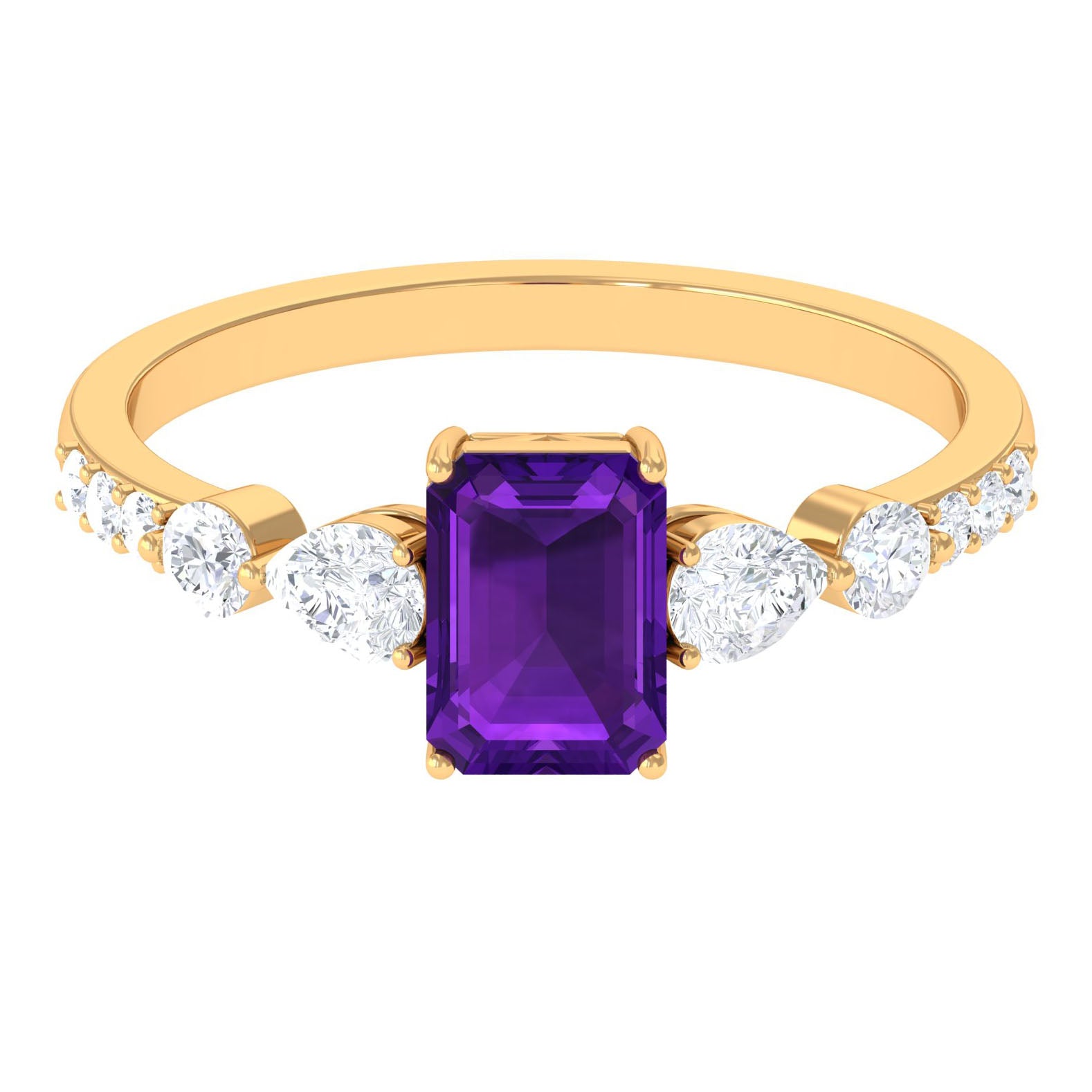 Solitaire Amethyst Engagement Ring with Moissanite Side Stones Amethyst - ( AAA ) - Quality - Rosec Jewels