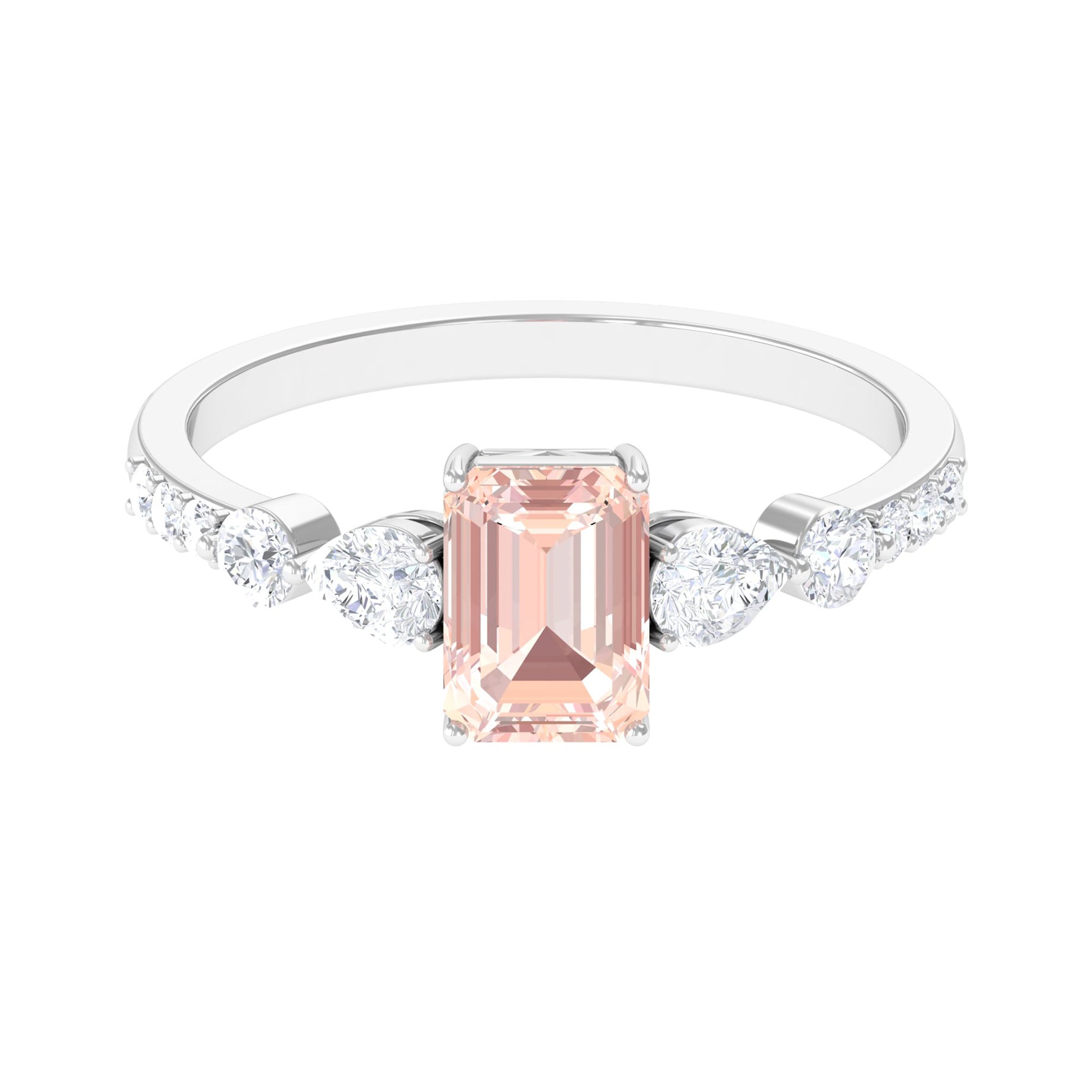 Solitaire Morganite Engagement Ring with Diamond Side Stones Morganite - ( AAA ) - Quality - Rosec Jewels