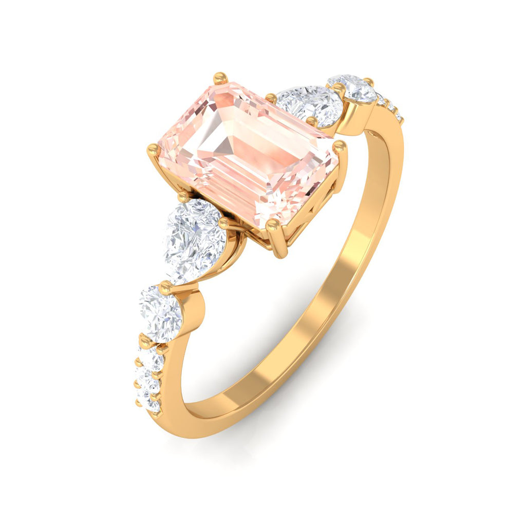Solitaire Morganite Engagement Ring with Diamond Side Stones Morganite - ( AAA ) - Quality - Rosec Jewels