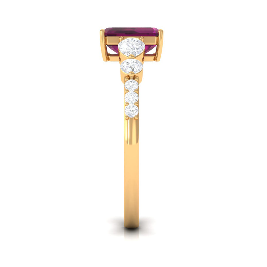 2 CT Classic Rhodolite Solitaire Ring with Moissanite Accent Rhodolite - ( AAA ) - Quality - Rosec Jewels