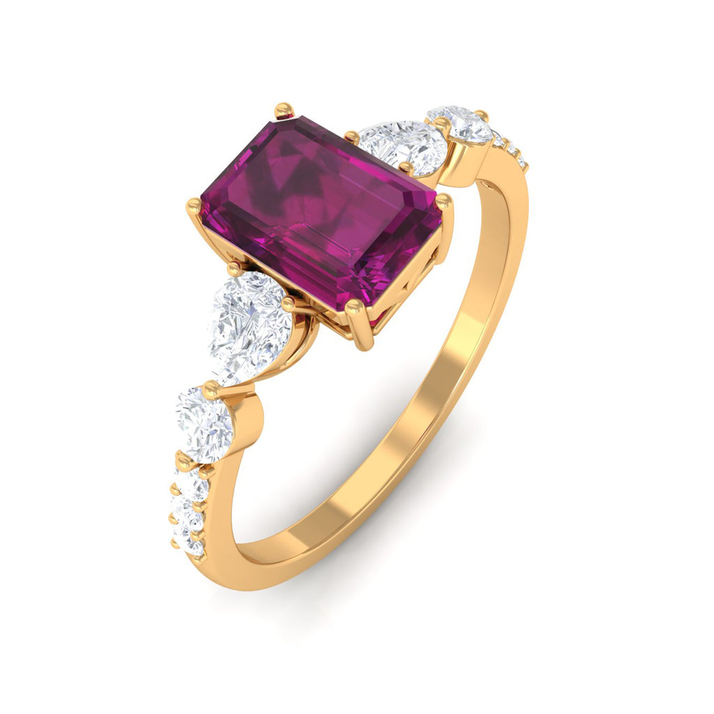 2 CT Classic Rhodolite Solitaire Ring with Moissanite Accent Rhodolite - ( AAA ) - Quality - Rosec Jewels