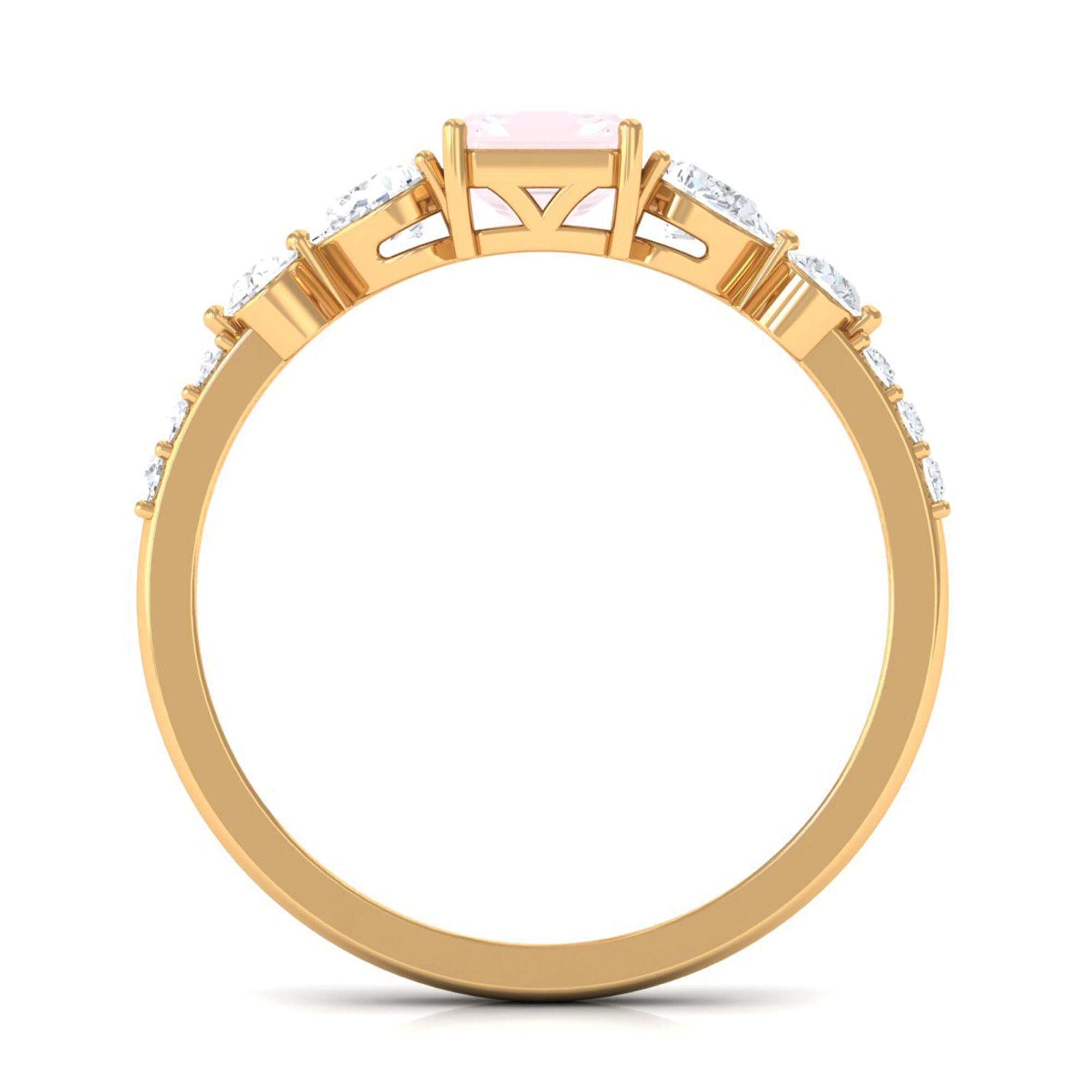 Classic Rose Quartz Solitaire Ring with Moissanite Stones Rose Quartz - ( AAA ) - Quality - Rosec Jewels