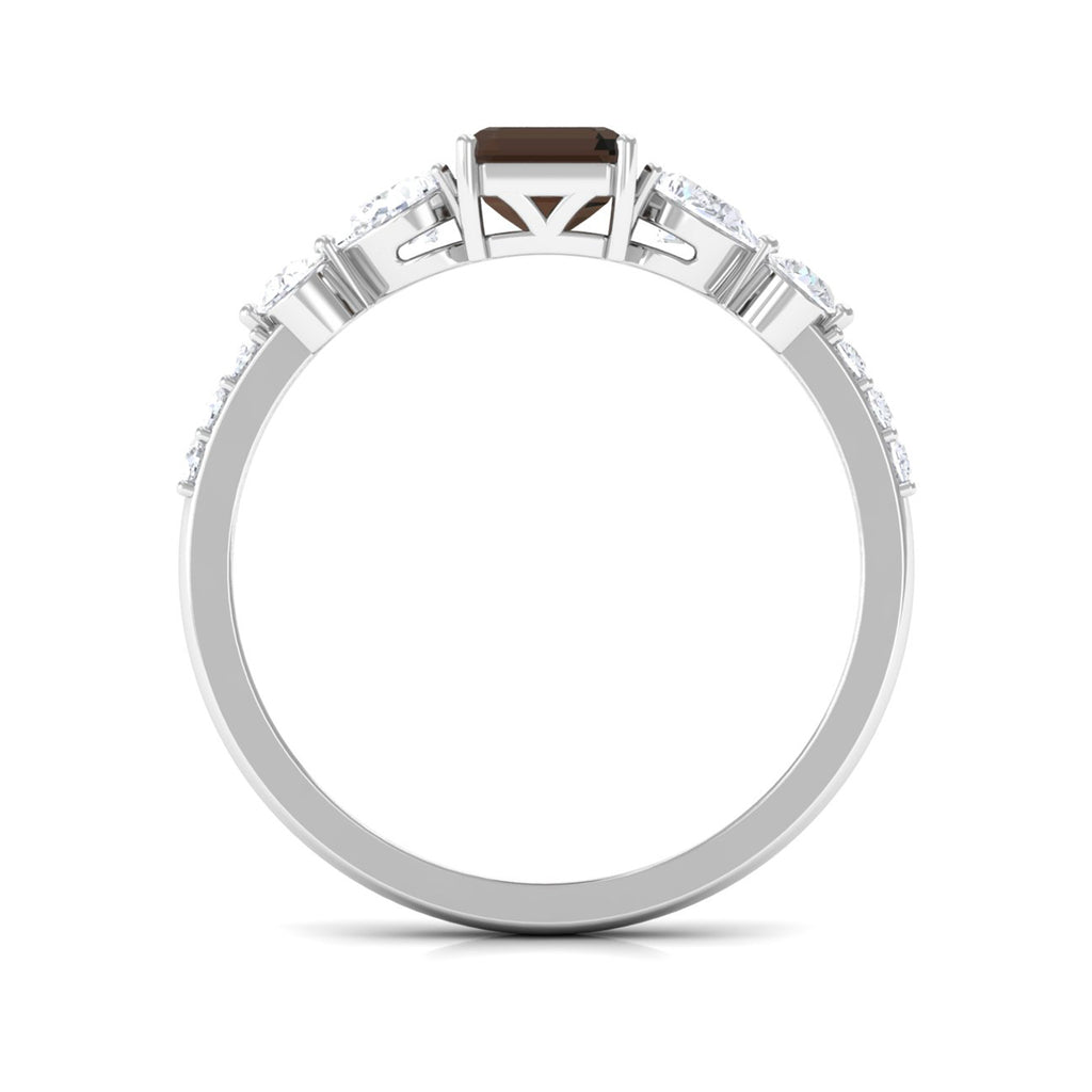 Classic Octagon Cut Smoky Quartz Ring with Moissanite Side Stones Smoky Quartz - ( AAA ) - Quality - Rosec Jewels