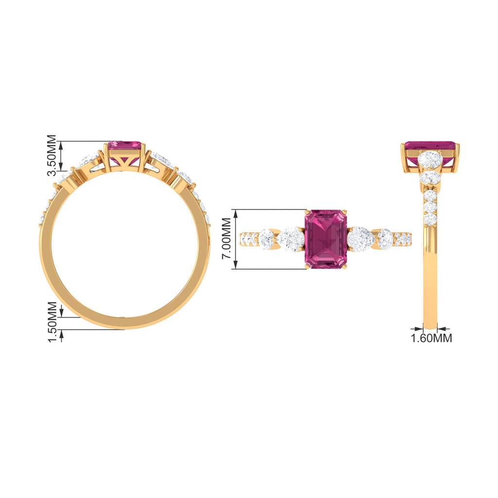 Classic Emerald Cut Pink tourmaline Solitaire Engagement Ring with Moissanite Pink Tourmaline - ( AAA ) - Quality - Rosec Jewels