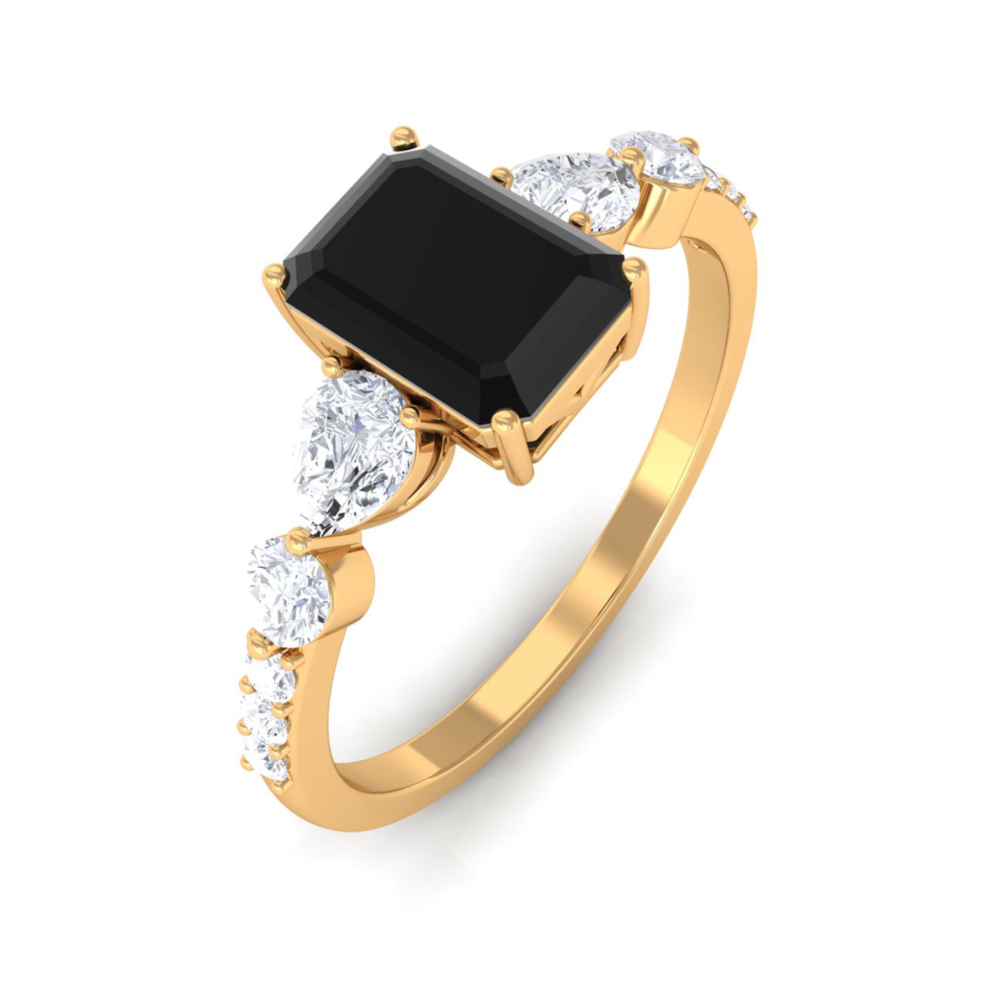 Solitaire Black Onyx Engagement Ring with Moissanite Black Onyx - ( AAA ) - Quality - Rosec Jewels