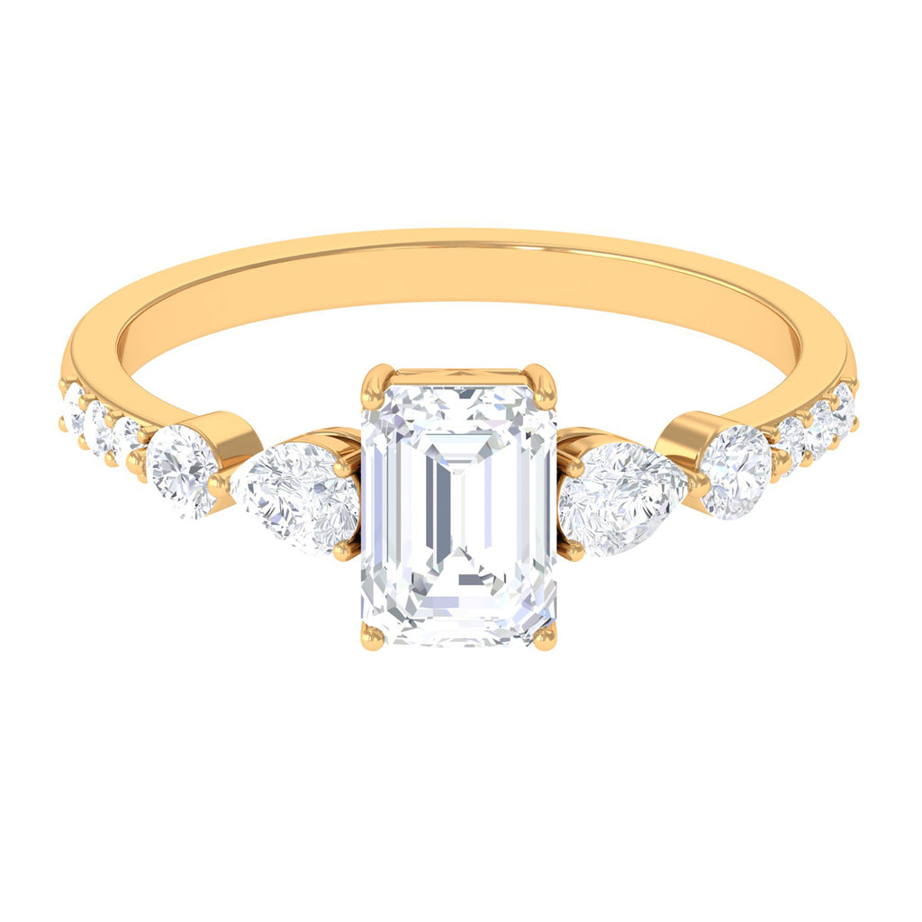 Emerald Cut Zircon Classic Solitaire Engagement Ring Zircon - ( AAAA ) - Quality - Rosec Jewels