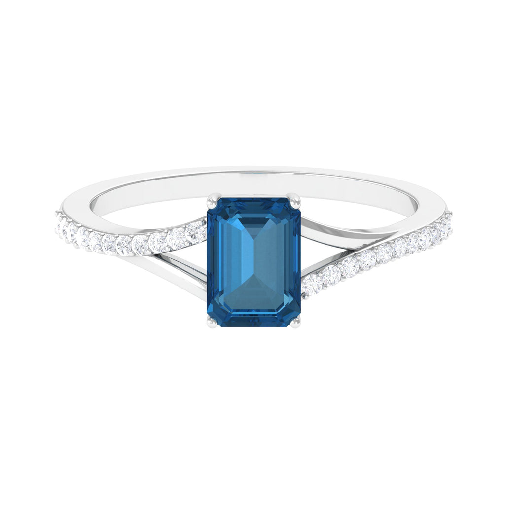 1.25 CT Split Shank London Blue Topaz Solitaire Ring with Diamond London Blue Topaz - ( AAA ) - Quality - Rosec Jewels