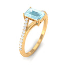 Split Shank Emerald Cut Shape Solitaire Sky Blue Topaz and Diamond Ring Sky Blue Topaz - ( AAA ) - Quality - Rosec Jewels
