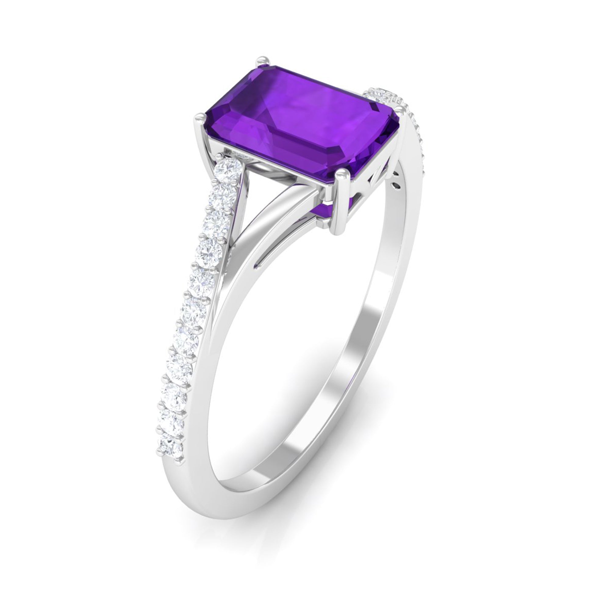 Octagon Cut Solitaire Amethyst Engagement Ring with Diamond Amethyst - ( AAA ) - Quality - Rosec Jewels