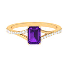 Octagon Cut Solitaire Amethyst Engagement Ring with Diamond Amethyst - ( AAA ) - Quality - Rosec Jewels
