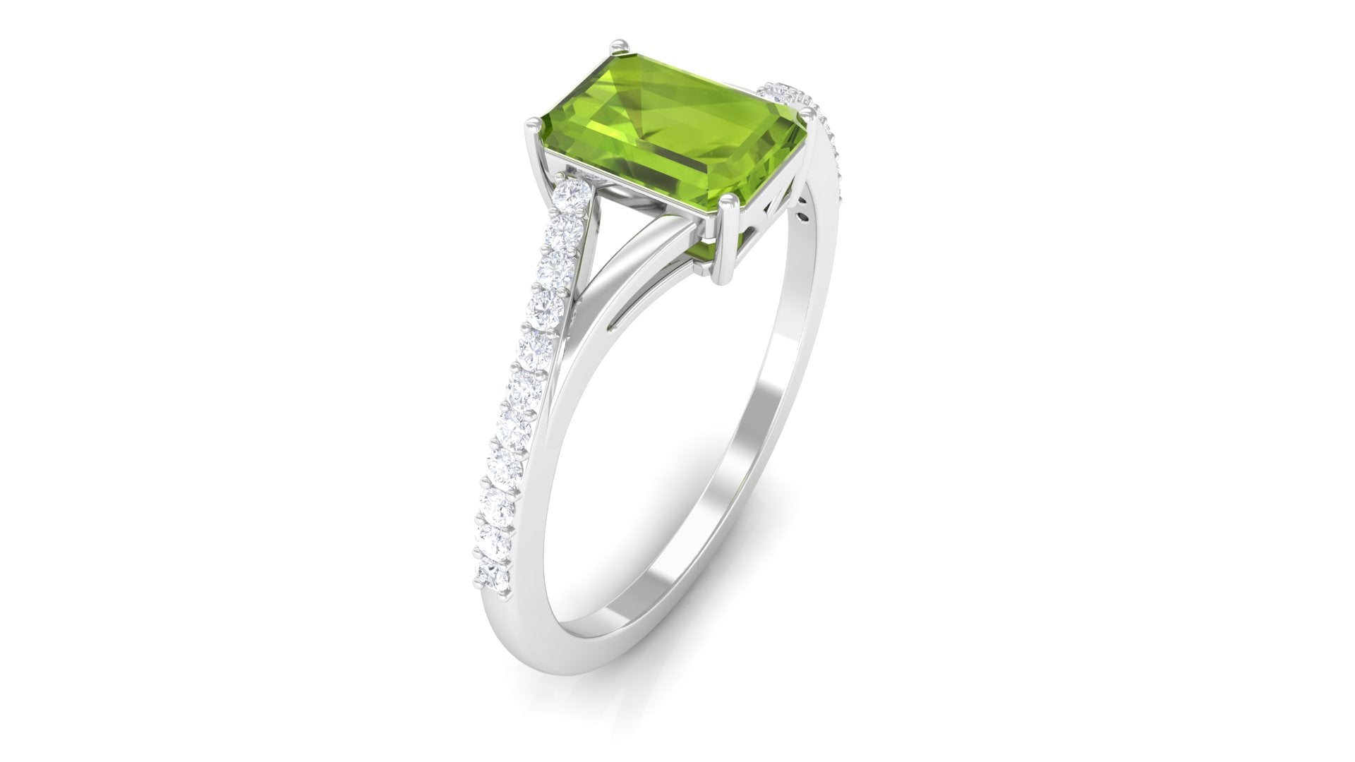 1.50 CT Split Shank Peridot Solitaire Ring with Diamond Accent Peridot - ( AAA ) - Quality - Rosec Jewels