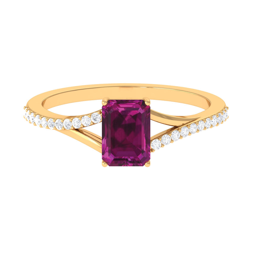 1.50 CT Natural Rhodolite Solitaire Ring with Diamond Accent Rhodolite - ( AAA ) - Quality - Rosec Jewels