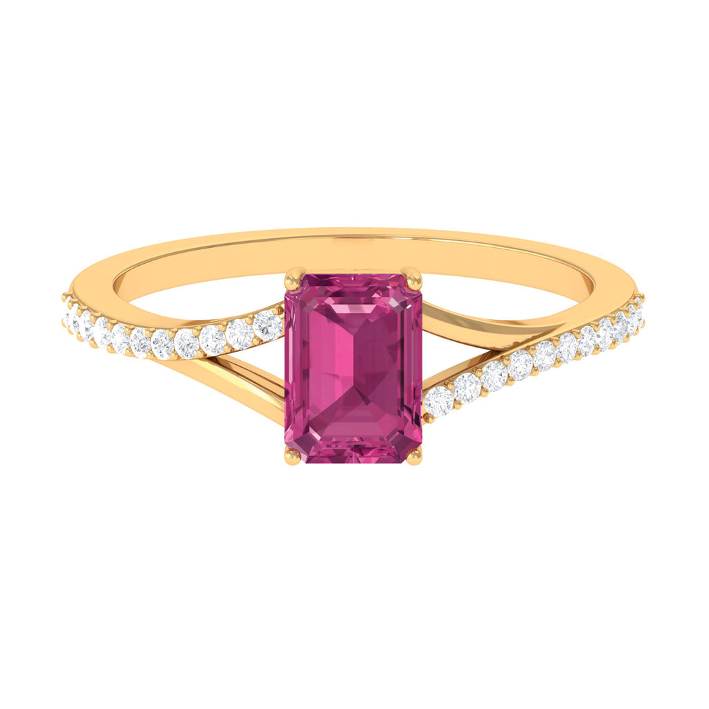 1.50 CT Natural Pink Tourmaline Solitaire Split Shank Ring with Diamond Pink Tourmaline - ( AAA ) - Quality - Rosec Jewels