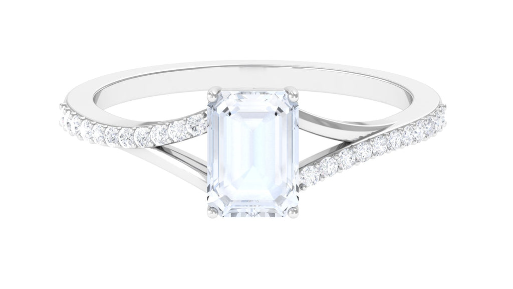 Split Shank Emerald Cut Solitaire Moonstone and Diamond Ring Moonstone - ( AAA ) - Quality - Rosec Jewels