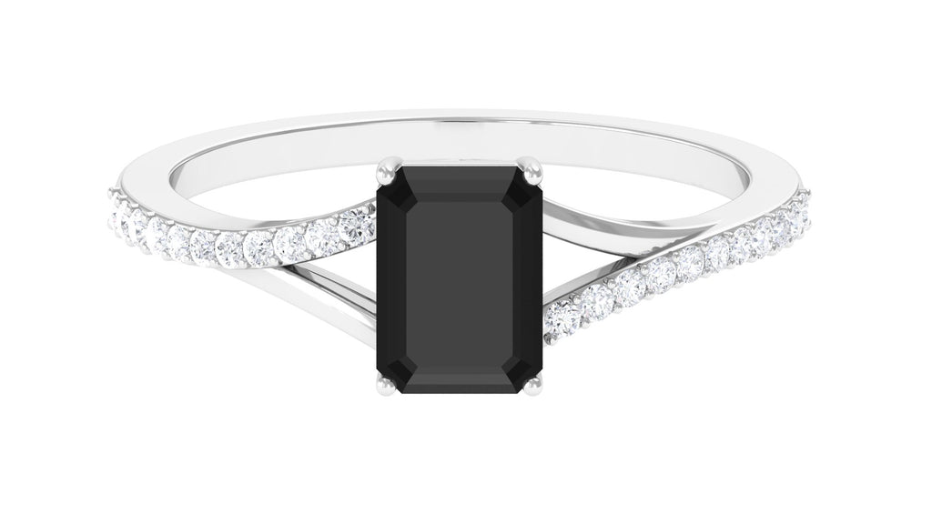 Split Shank Octagon Cut Solitaire Black Spinel and Diamond Ring Black Spinel - ( AAA ) - Quality - Rosec Jewels