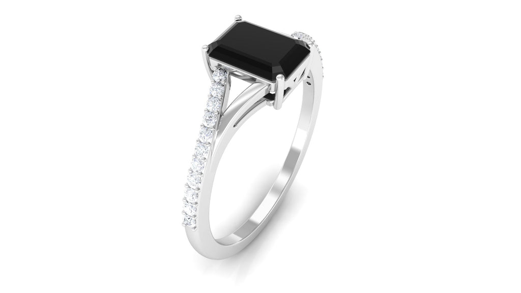 Split Shank Octagon Cut Solitaire Black Spinel and Diamond Ring Black Spinel - ( AAA ) - Quality - Rosec Jewels