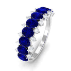 Oval Cut Blue Sapphire and Diamond Half Eternity Ring Blue Sapphire - ( AAA ) - Quality - Rosec Jewels
