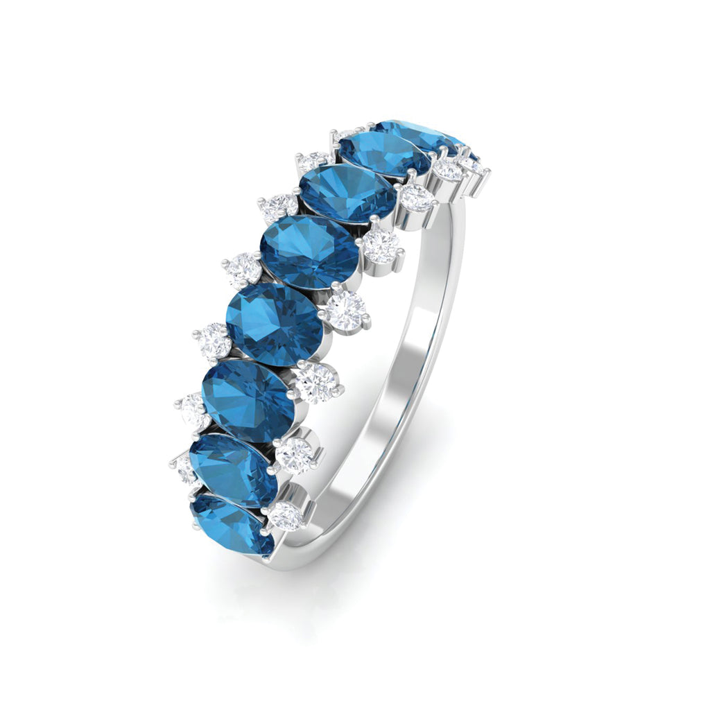 2.50 CT Oval Cut London Blue Topaz and Diamond Half Eternity Ring London Blue Topaz - ( AAA ) - Quality - Rosec Jewels