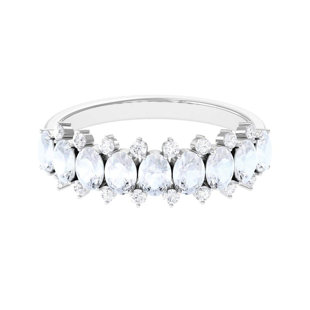 2.5 CT Moonstone and Diamond Semi Eternity Ring Moonstone - ( AAA ) - Quality - Rosec Jewels