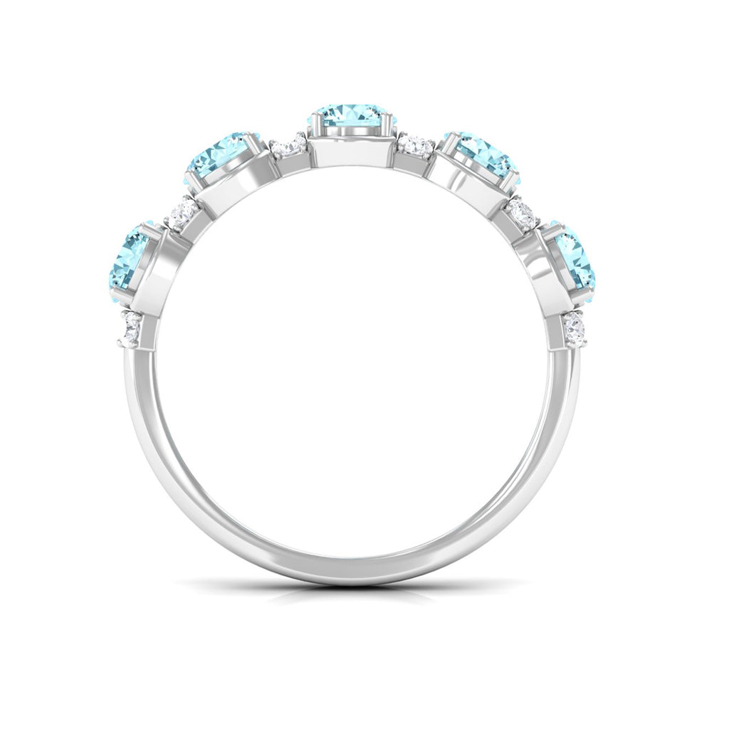1.5 Carat Round Aquamarine Half Eternity Band with Diamond Aquamarine - ( AAA ) - Quality - Rosec Jewels