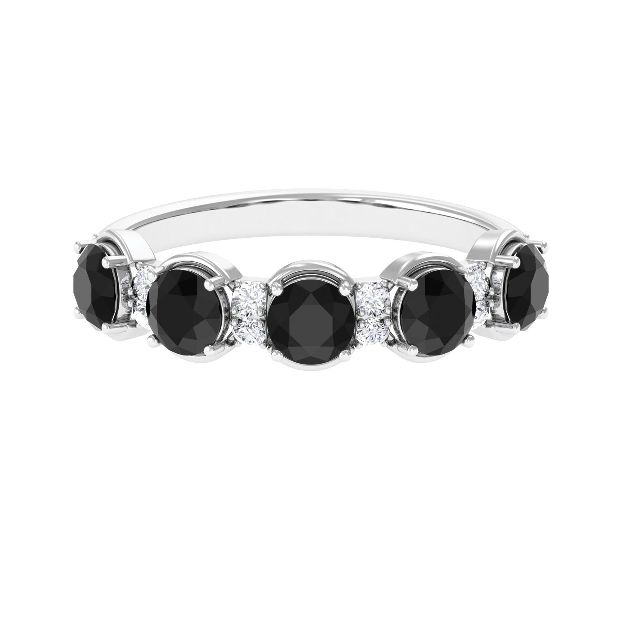 2 CT Round Black Spinel and Diamond Half Eternity Ring Black Spinel - ( AAA ) - Quality - Rosec Jewels
