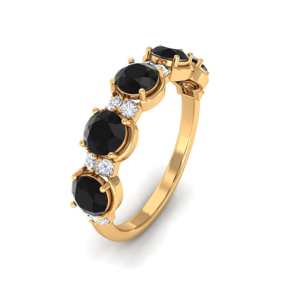 2 CT Round Black Spinel and Diamond Half Eternity Ring Black Spinel - ( AAA ) - Quality - Rosec Jewels