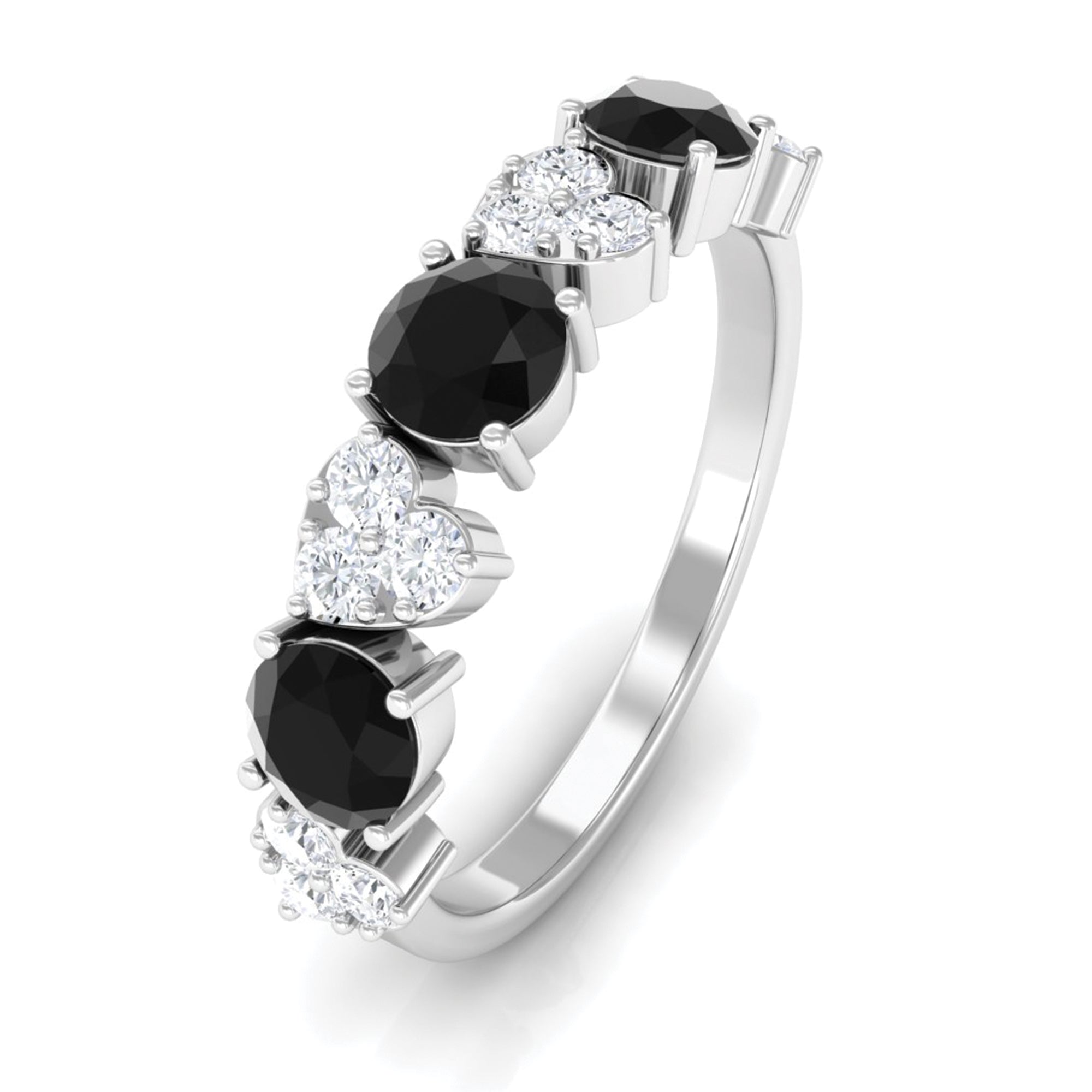 1.50 CT Alternate Black Diamond and Diamond Heart Eternity Ring Black Diamond - ( AAA ) - Quality - Rosec Jewels