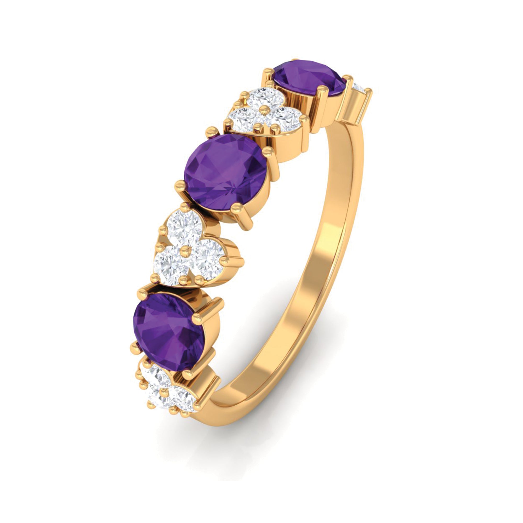 Amethyst and Diamond Heart Shape Alternate Eternity Ring Amethyst - ( AAA ) - Quality - Rosec Jewels