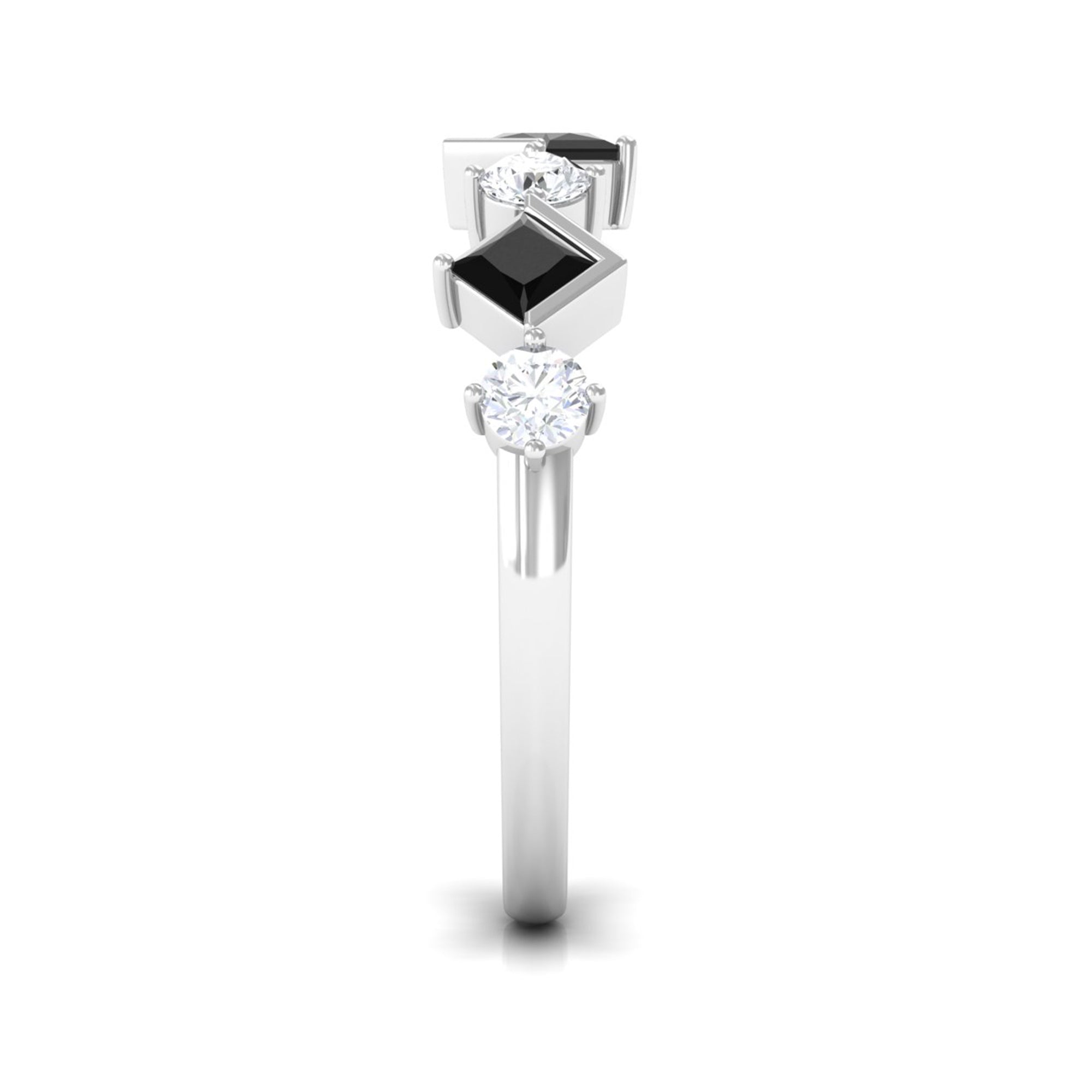 Natural Black Onyx and Diamond Semi Eternity Ring Black Onyx - ( AAA ) - Quality - Rosec Jewels