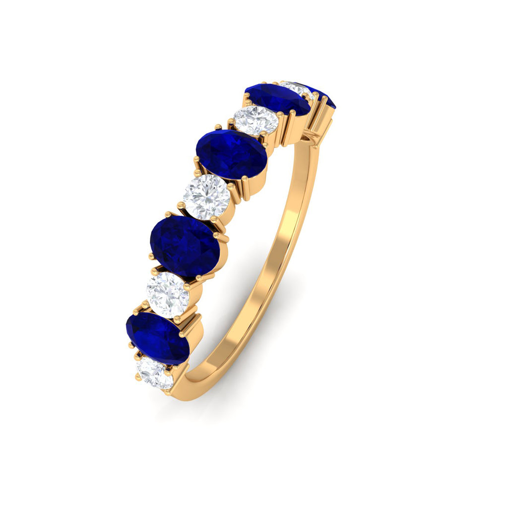 Genuine Blue Sapphire and Diamond Alternate Semi Eternity Ring Blue Sapphire - ( AAA ) - Quality - Rosec Jewels