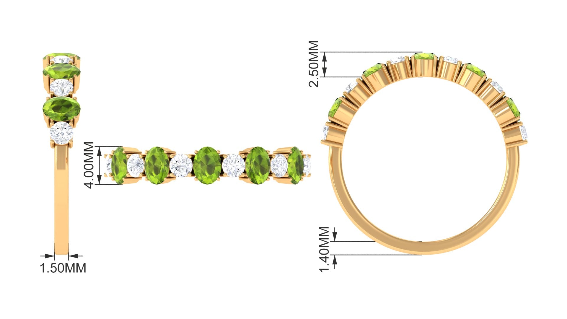 1.50 CT Alternate Peridot and Diamond Half Eternity Ring Peridot - ( AAA ) - Quality - Rosec Jewels