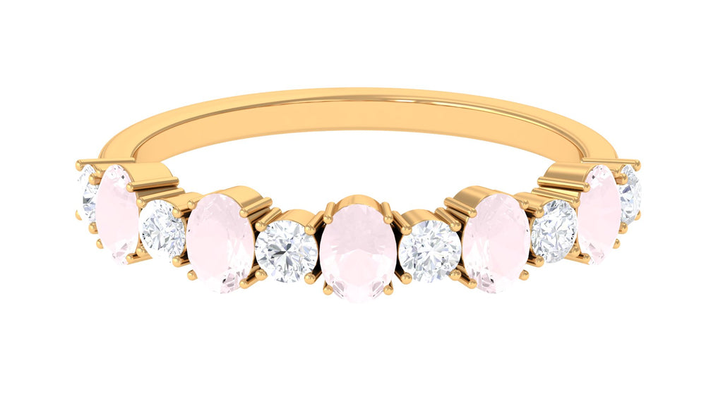 1 CT Alternate Rose Quartz and Diamond Half Eternity Ring Rose Quartz - ( AAA ) - Quality - Rosec Jewels