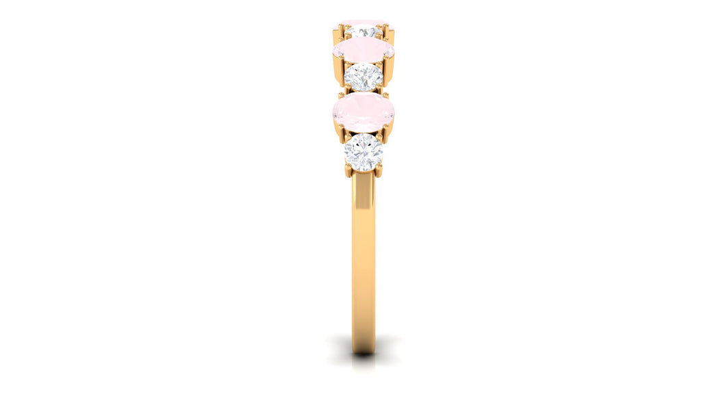 1 CT Alternate Rose Quartz and Diamond Half Eternity Ring Rose Quartz - ( AAA ) - Quality - Rosec Jewels