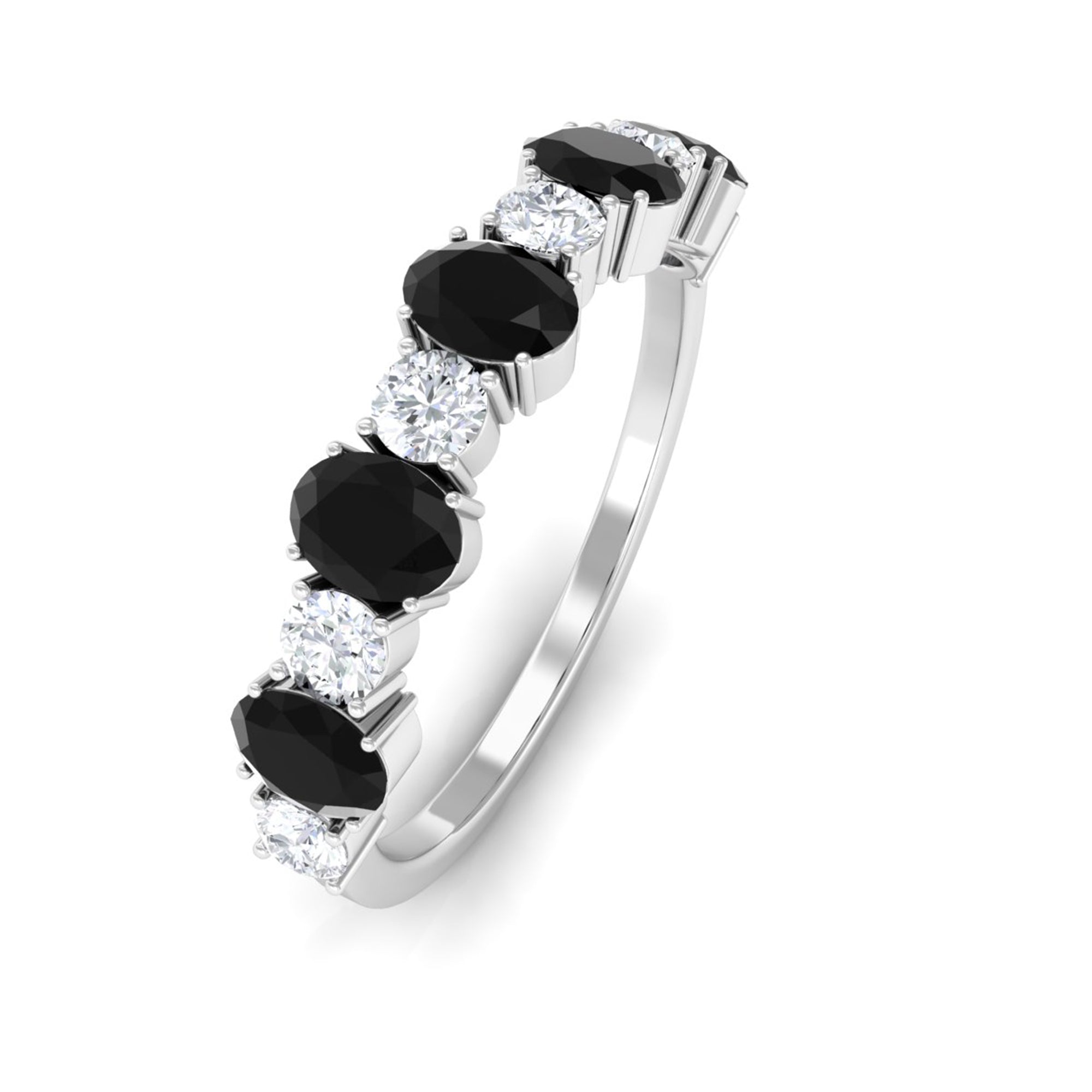 1 CT Oval Cut Black Spinel and Diamond Half Eternity Ring Black Spinel - ( AAA ) - Quality - Rosec Jewels