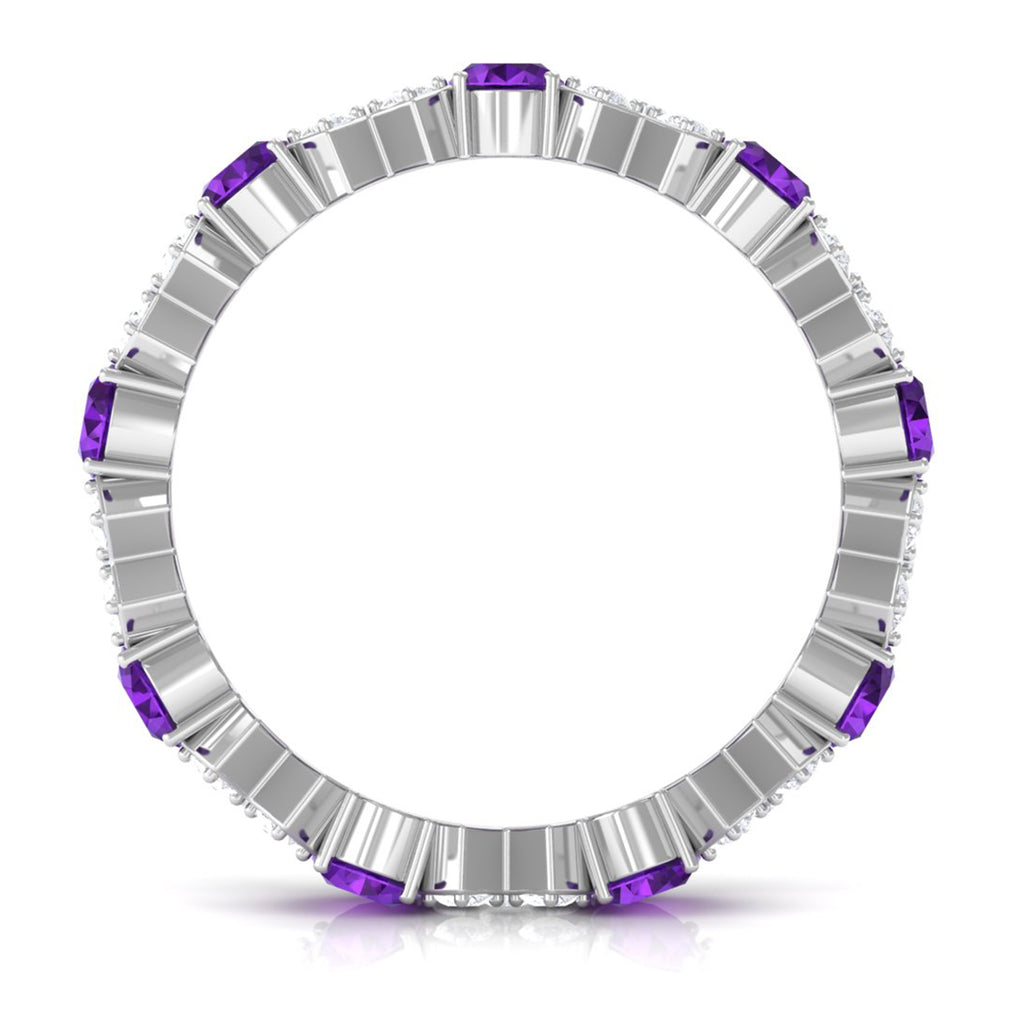 Real Amethyst and Moissanite Designer Eternity Band Ring Amethyst - ( AAA ) - Quality - Rosec Jewels