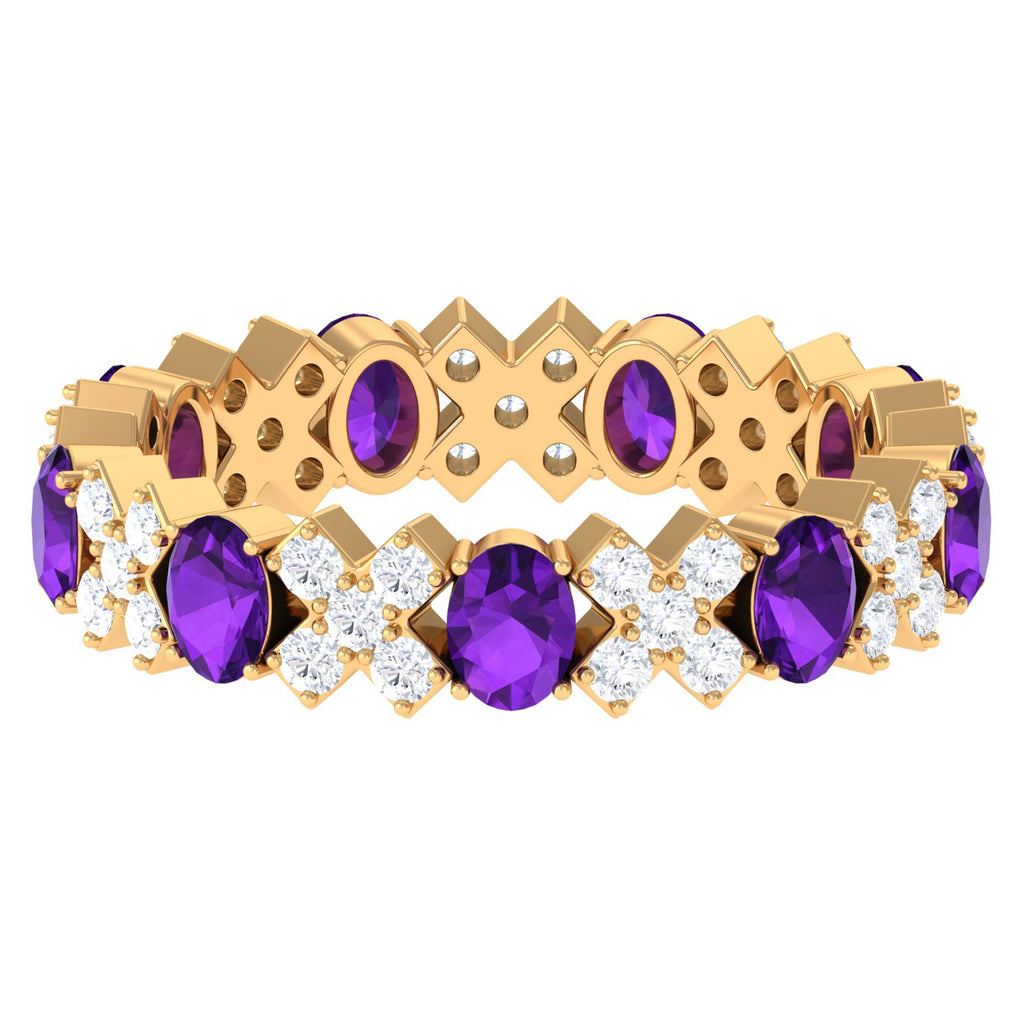 Real Amethyst and Moissanite Designer Eternity Band Ring Amethyst - ( AAA ) - Quality - Rosec Jewels