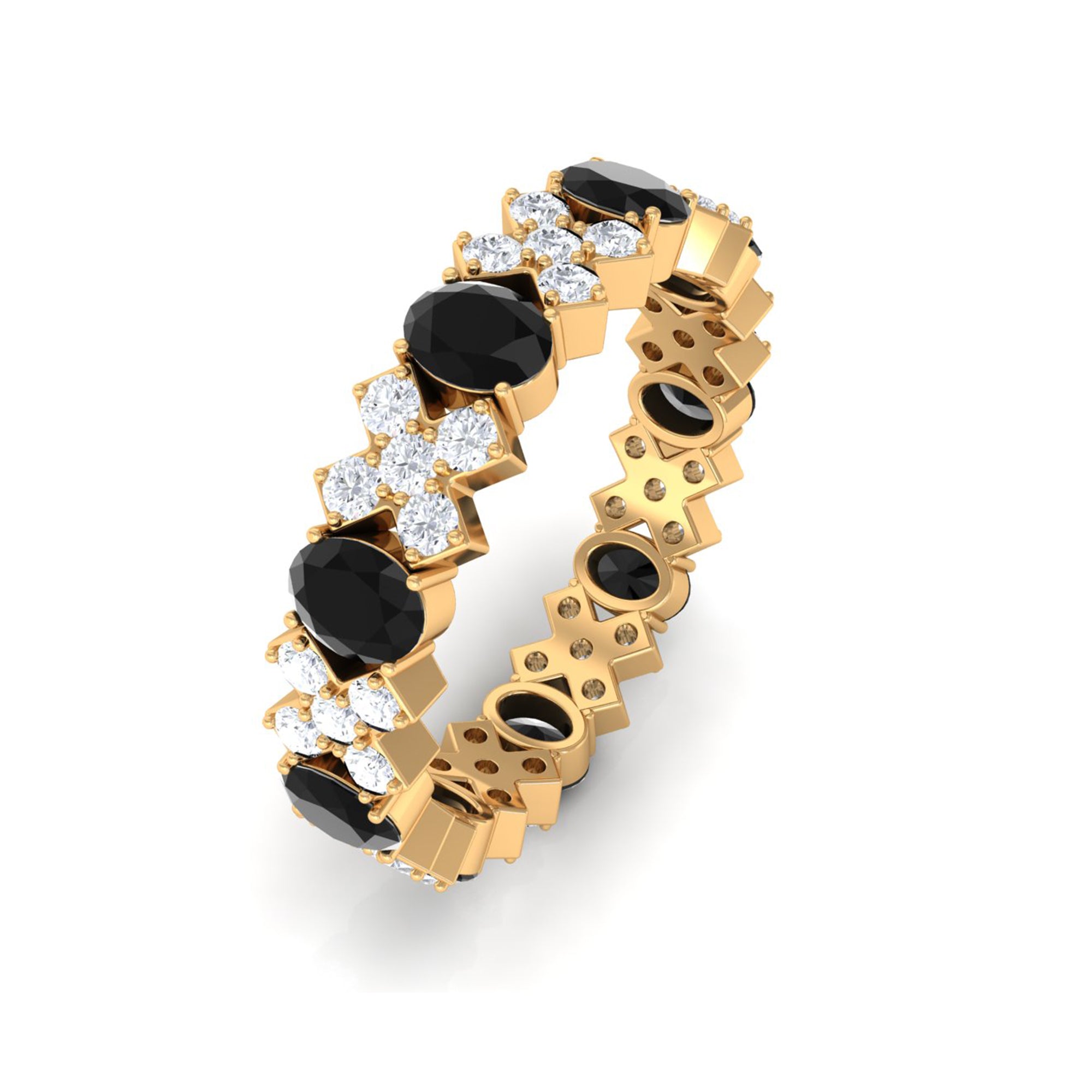 Black Onyx and Moissanite Designer Eternity Ring Black Onyx - ( AAA ) - Quality - Rosec Jewels
