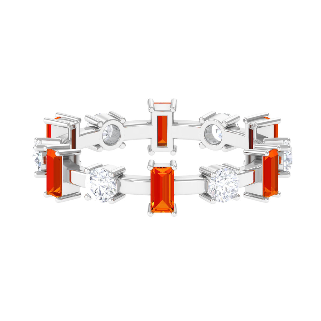 Baguette Cut Created Orange Sapphire Eternity Ring with Moissanite Lab Created Orange Sapphire - ( AAAA ) - Quality - Rosec Jewels