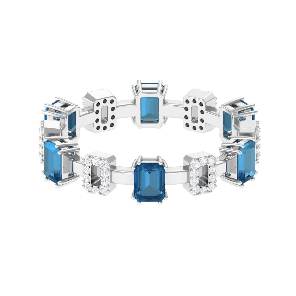 Alternate Octagon Cut London Blue Topaz and Diamond Eternity Ring London Blue Topaz - ( AAA ) - Quality - Rosec Jewels