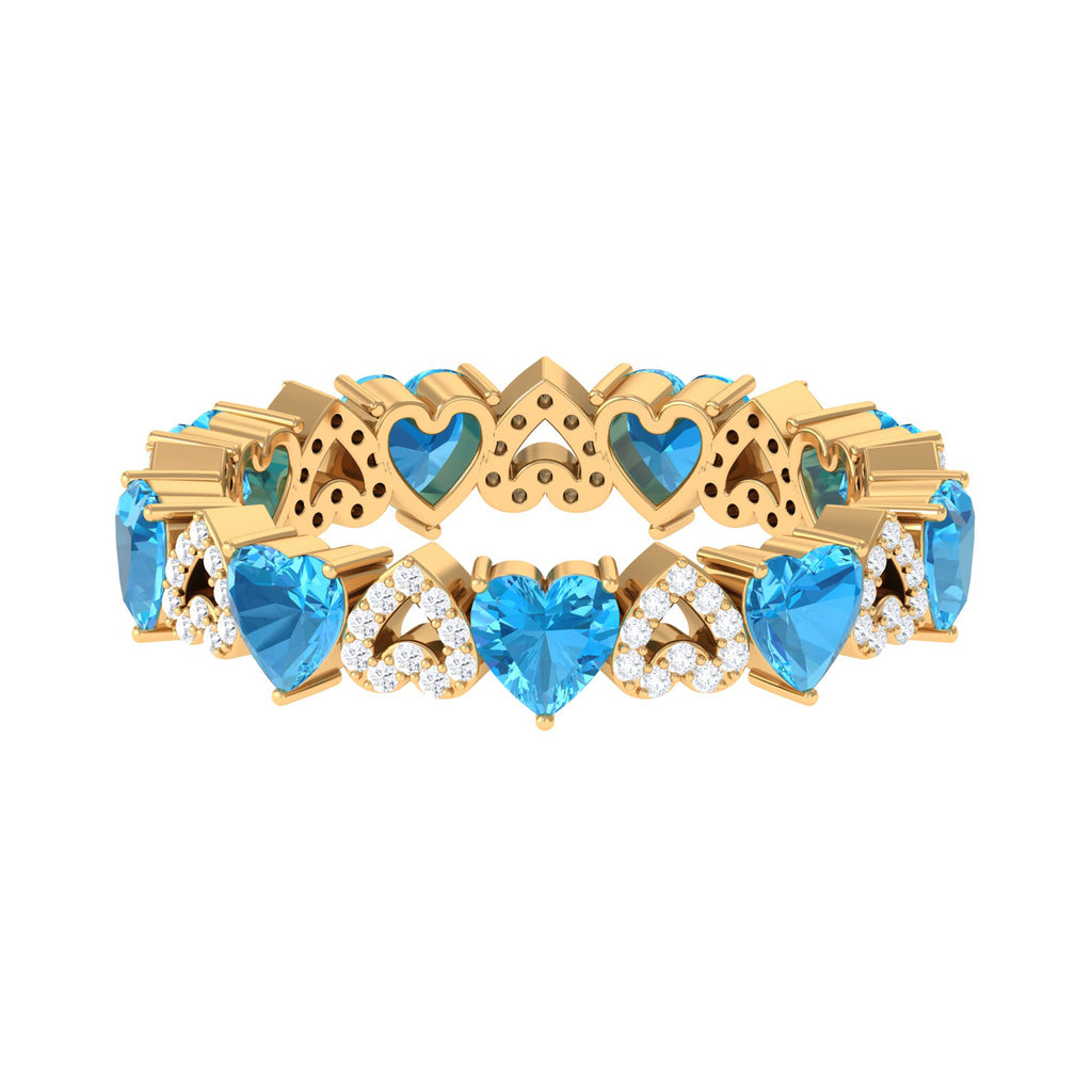 2.75 CT Swiss Blue Topaz and Diamond Heart Eternity Ring Swiss Blue Topaz - ( AAA ) - Quality - Rosec Jewels