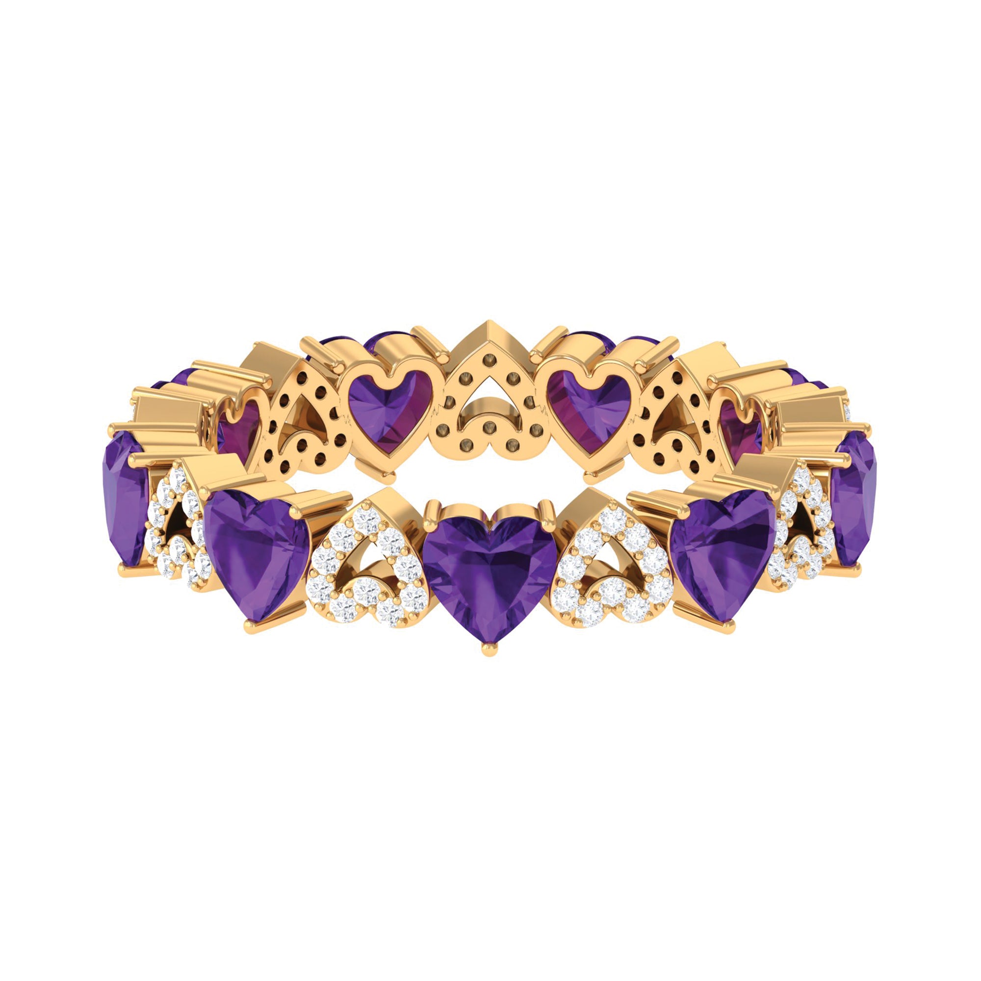 Amethyst and Diamond Heart Shape Eternity Ring Amethyst - ( AAA ) - Quality - Rosec Jewels