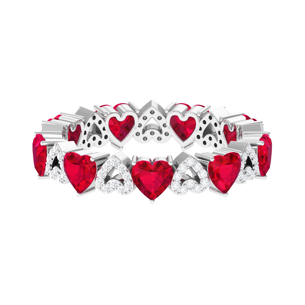 Lab-Created Ruby and Diamond Heart Eternity Band Ring Lab Created Ruby - ( AAAA ) - Quality - Rosec Jewels