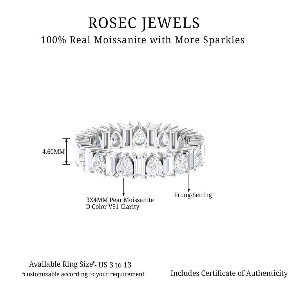 Pear and Baguette Cut Moissanite Alternate Eternity Band Moissanite - ( D-VS1 ) - Color and Clarity - Rosec Jewels