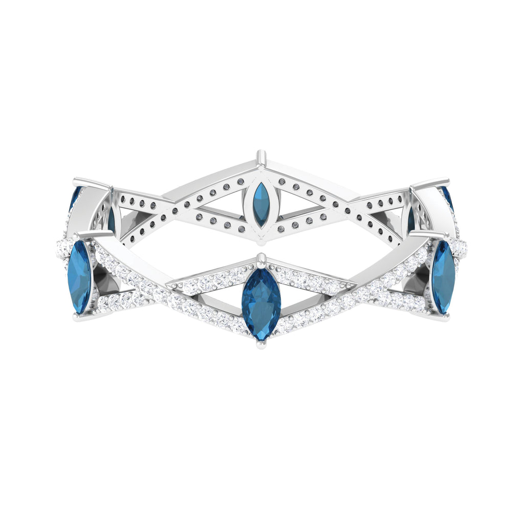 London Blue Topaz and Diamond Crossover Eternity Ring London Blue Topaz - ( AAA ) - Quality - Rosec Jewels