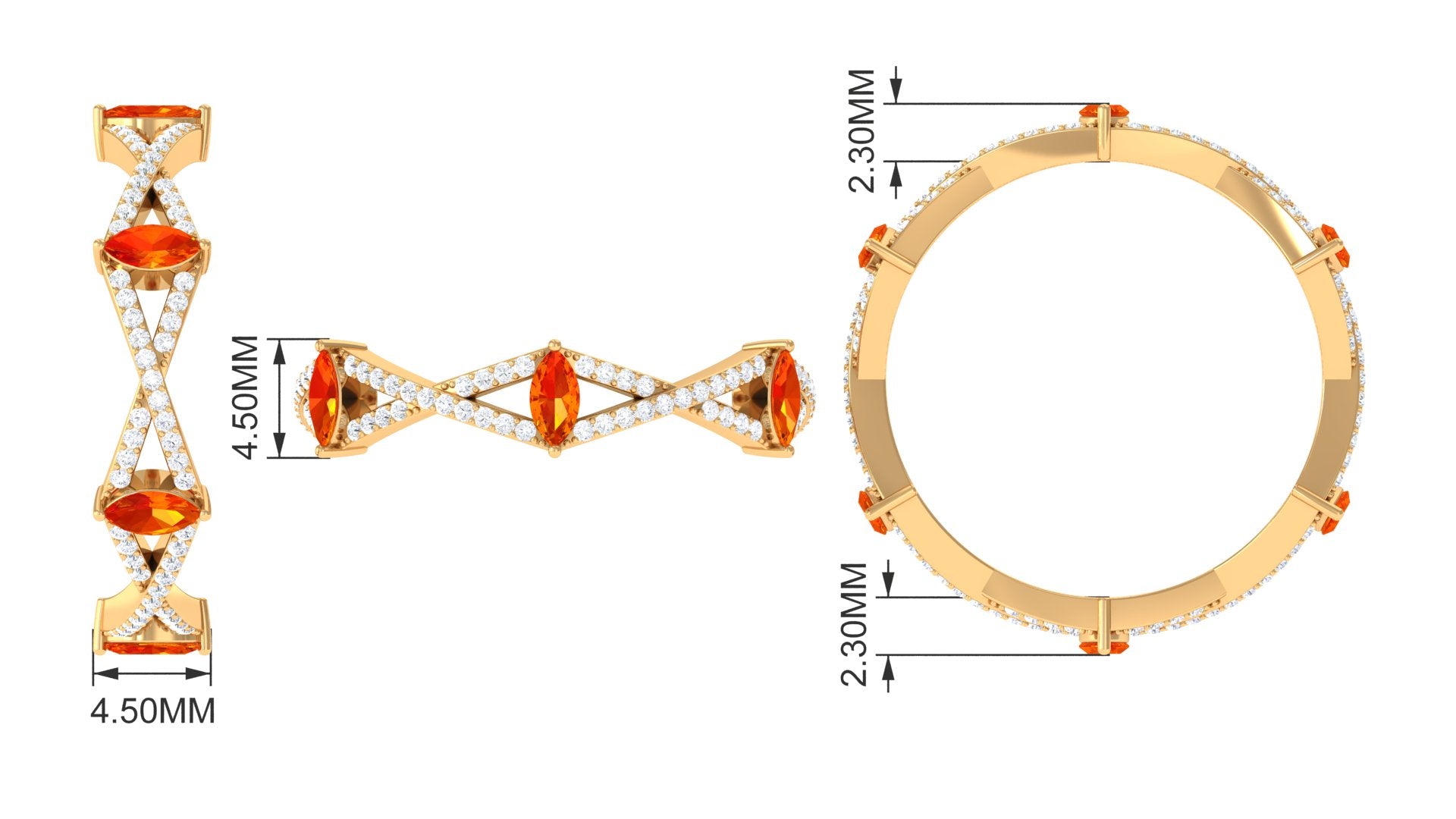 Created Orange Sapphire Crossover Eternity Ring with Diamond Lab Created Orange Sapphire - ( AAAA ) - Quality - Rosec Jewels