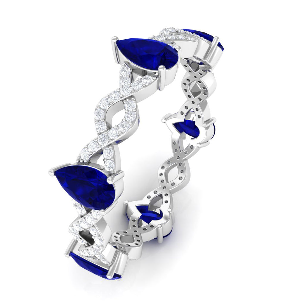 Blue Sapphire and Diamond Crossover Eternity Ring Blue Sapphire - ( AAA ) - Quality - Rosec Jewels