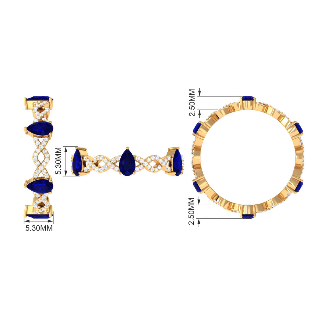 Blue Sapphire and Diamond Crossover Eternity Ring Blue Sapphire - ( AAA ) - Quality - Rosec Jewels