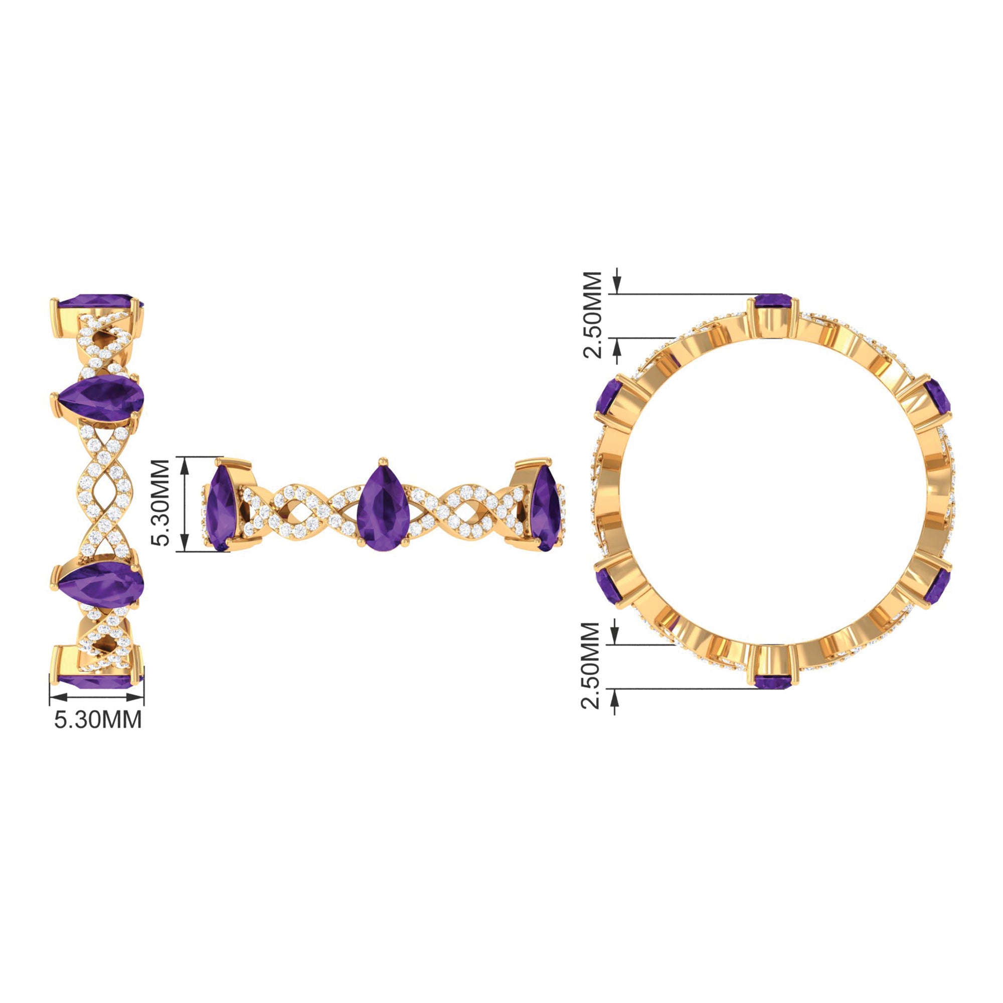 1.50 CT Amethyst and Diamond Full Eternity Ring with Crossover Shank Amethyst - ( AAA ) - Quality - Rosec Jewels
