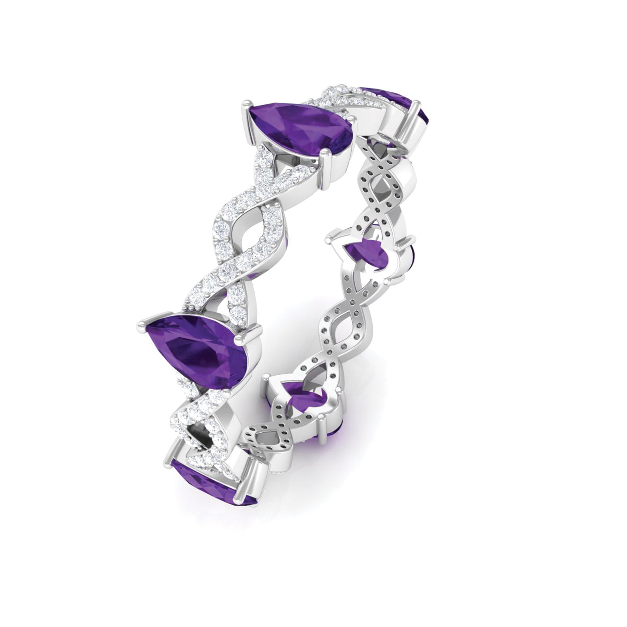 1.50 CT Amethyst and Diamond Full Eternity Ring with Crossover Shank Amethyst - ( AAA ) - Quality - Rosec Jewels