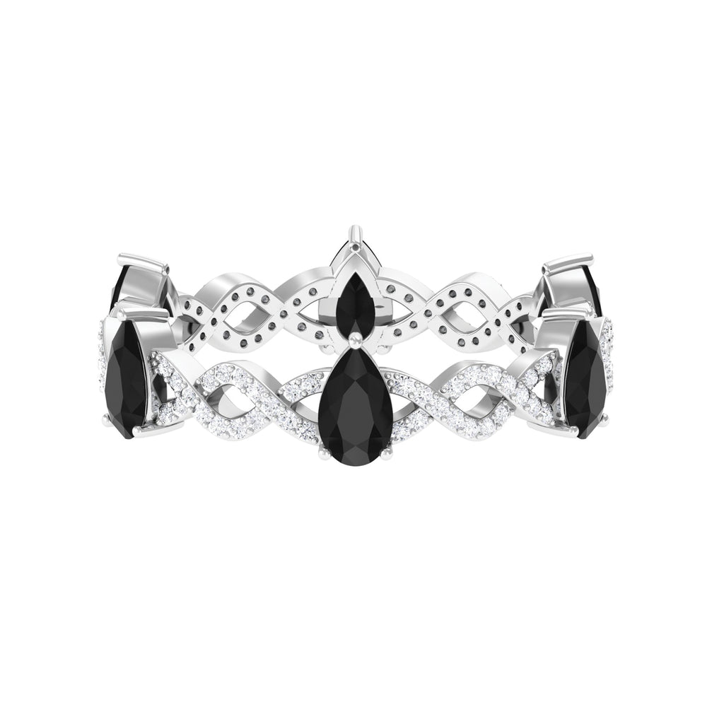 Black Onyx and Diamond Eternity Ring with Crossover Shank Black Onyx - ( AAA ) - Quality - Rosec Jewels